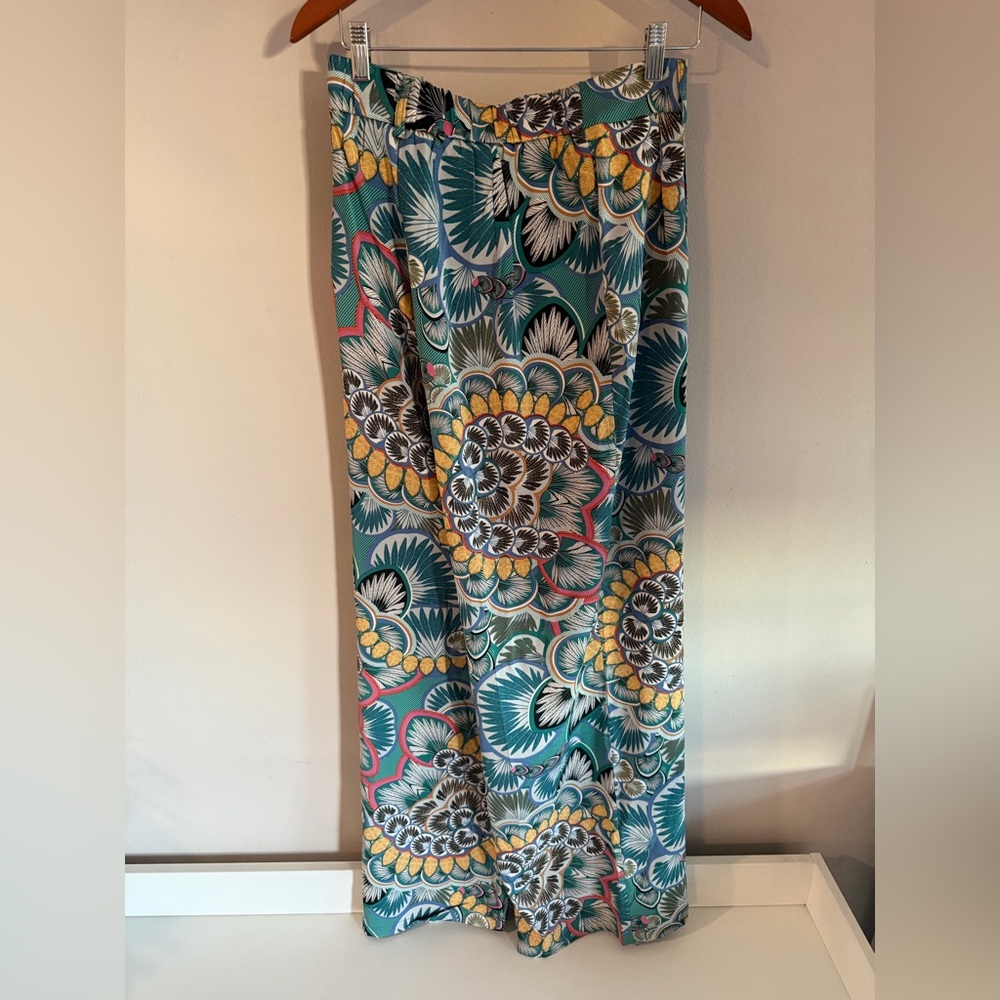 Boho Mandala Floral Print Maxi Skirt Teal Yellow Pink Geometric 34799ST Womens M